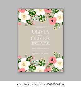 Wedding card or invitation with abstract floral background.