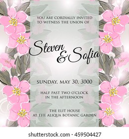 Wedding card or invitation with abstract floral background. Greeting postcard in grunge or retro vector Elegance pattern with flowers roses floral illustration vintage style Valentine anniversary