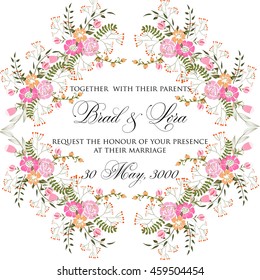 Wedding card or invitation with abstract floral background. Greeting postcard in grunge or retro vector Elegance pattern with flowers roses floral illustration vintage style Valentine anniversary
