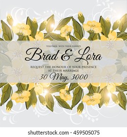 Wedding card or invitation with abstract floral background. 
