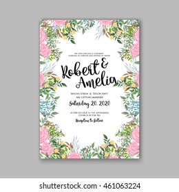 Wedding card or invitation with abstract floral background. Greeting postcard in grunge or retro vector Elegance pattern with flowers roses floral illustration vintage style Valentine anniversary