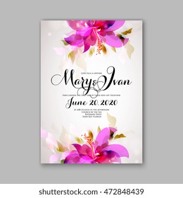 Wedding card or invitation with abstract floral background. Greeting postcard in grunge or retro vector Elegance pattern with flowers roses floral illustration vintage style Valentine anniversary
