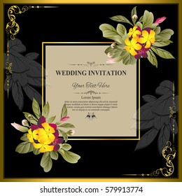 Wedding card or invitation with abstract floral background. Greeting postcard. Vector Illustration