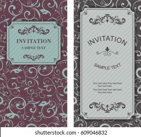 Wedding card or invitation with abstract floral background in oriental style. Elegant greeting card design