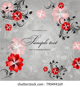 Wedding card or invitation with abstract floral background. Elegance pattern with flowers. Abstract greeting card. Greeting card in grunge or retro style.