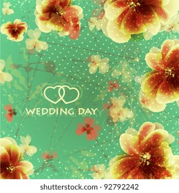 Wedding card or invitation with abstract floral background. Greeting card in grunge or retro style. Elegance Seamless pattern with flowers roses, floral illustration in vintage style