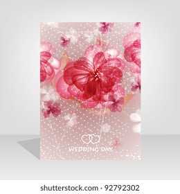 Wedding card or invitation with abstract floral background. Greeting card in grunge or retro style. Elegance Seamless pattern with flowers roses, floral illustration in vintage style