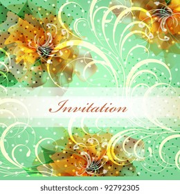 Wedding card or invitation with abstract floral background. Greeting card in grunge or retro style. Elegance Seamless pattern with flowers roses, floral illustration in vintage style