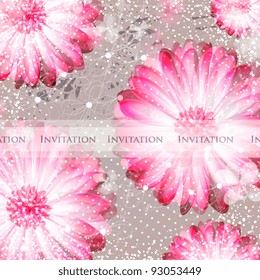 Wedding card or invitation with abstract floral background. Greeting card in grunge or retro style. Elegance pattern with flowers roses, floral illustration in vintage style Valentine.