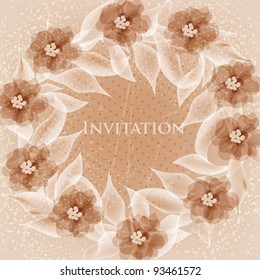 Wedding card or invitation with abstract floral background. Greeting card in grunge or retro style. Elegance Seamless pattern with flowers roses, floral illustration in vintage style Valentine.