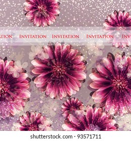 Wedding card or invitation with abstract floral background. Greeting card in grunge or retro style. Elegance pattern with flowers roses, floral illustration in vintage style Valentine.