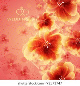 Wedding card or invitation with abstract floral background. Greeting card in grunge or retro style. Elegance pattern with flowers roses, floral illustration in vintage style Valentine.