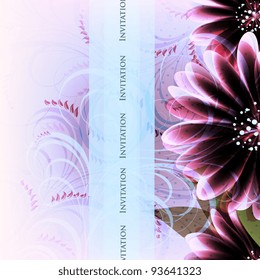 Wedding card or invitation with abstract floral background. Greeting card in grunge or retro style. Elegance pattern with flowers roses, floral illustration in vintage style Valentine.