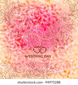 Wedding card or invitation with abstract floral background. Greeting card in grunge or retro style. Elegance Seamless pattern with flowers roses, floral illustration in vintage style Valentine.