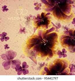 Wedding card or invitation with abstract floral background. Greeting card in grunge or retro style. Elegance Seamless pattern with flowers roses, floral illustration in vintage style Valentine.