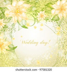 Wedding card or invitation with abstract floral background. Greeting card in grunge or retro style. Elegance Seamless pattern with flowers roses, floral illustration in vintage style Valentine.