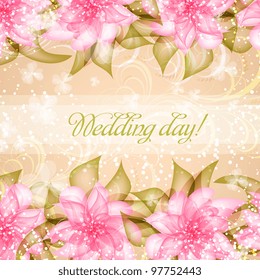 Wedding card or invitation with abstract floral background. Greeting card in grunge or retro style. Elegance Seamless pattern with flowers roses, floral illustration in vintage style Valentine.