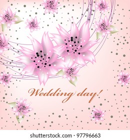 Wedding card or invitation with abstract floral background. Greeting card in grunge or retro style. Valentine.