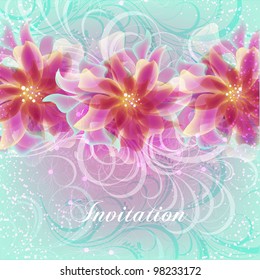 Wedding card or invitation with abstract floral background. Greeting card in grunge or retro style. Elegance Seamless pattern with flowers roses, floral illustration in vintage style Valentine.