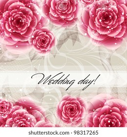 Wedding card or invitation with abstract floral background. Greeting card in grunge or retro style. Elegance Seamless pattern with flowers roses, floral illustration in vintage style Valentine.
