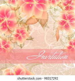 Wedding card or invitation with abstract floral background. Greeting card in grunge or retro style. Elegance Seamless pattern with flowers roses, floral illustration in vintage style Valentine.