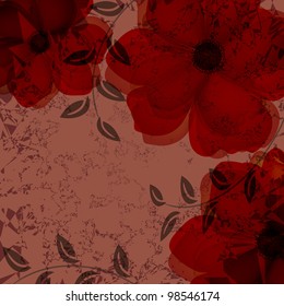 Wedding card or invitation with abstract floral background. Greeting card in grunge or retro style. Elegance Seamless pattern with flowers, floral illustration in vintage style