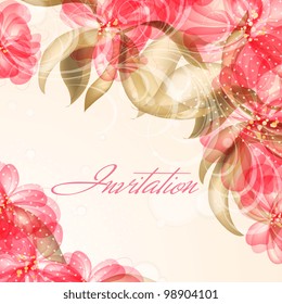 Wedding card or invitation with abstract floral background. Greeting card in grunge or retro style