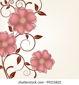  Wedding card or invitation with abstract floral background. Greeting card in grunge or retro style.