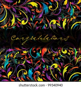 Wedding card or invitation with abstract floral background. Greeting card in grunge or retro style. Elegance pattern with flowers roses, floral illustration in vintage style Valentine