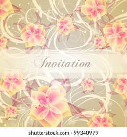 Wedding card or invitation with abstract floral background. Greeting card in grunge or retro style. Elegance pattern with flowers roses, floral illustration in vintage style Valentine