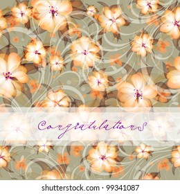 Wedding card or invitation with abstract floral background. Greeting card in grunge or retro style. Elegance pattern with flowers roses, floral illustration in vintage style Valentine