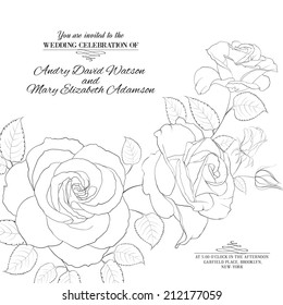 Wedding card or invitation with abstract rose background. Vector illustration.