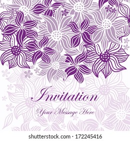 Wedding card or invitation with abstract violet floral background