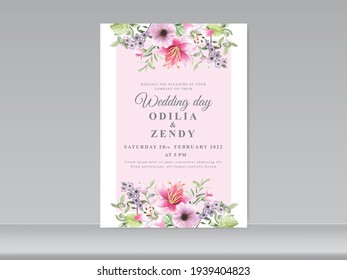wedding card invitation with beautiful floral hand drawn