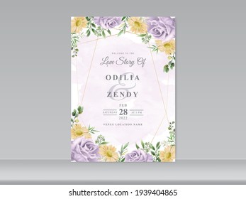 wedding card invitation with beautiful floral hand drawn