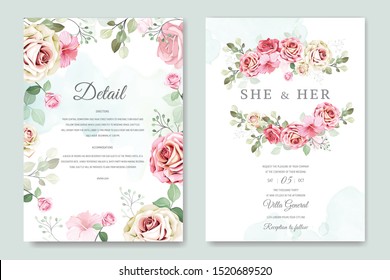wedding card and invitation card with beautiful roses template