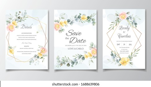 Wedding card and invitation card with beautiful roses template