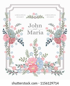 wedding card invitation with beauty flowers.