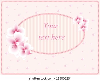 Wedding card or invitation. Birthday, newborn, Valentine theme. Beautiful vector eps10 pattern with hearts and orchids in vintage style.