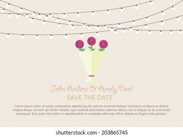 Wedding Card Invitation with wedding bouquet in Vector