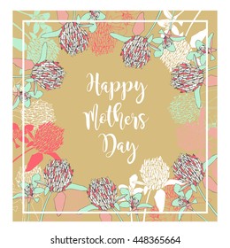 Wedding card or invitation with clover background.