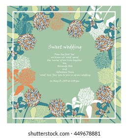 Wedding card or invitation with clover background.