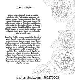 Wedding card or invitation with contour floral print of roses on a white background. Vector illustration.