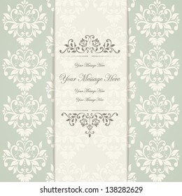 Wedding card or invitation with damask background. eps10