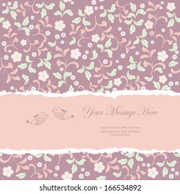 Wedding card or invitation with damask background.