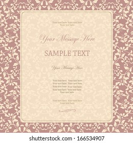 Wedding card or invitation with damask background.