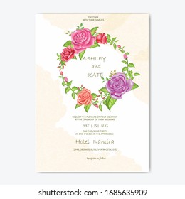wedding card invitation design with circular rose