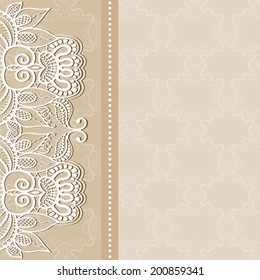 Wedding card, invitation card design, frame border lace pattern, decorative ornamental background