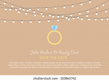 Wedding Card Invitation with diamond ring in Vector