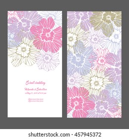 Wedding card or invitation with flowers background.